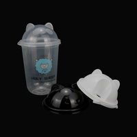 Tapa de plástico PP desechable para taza de té de la leche, transparente, blanco y negro, 90mm de diámetro, tapa de inyección en forma de Panda