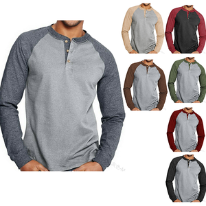Camisetas informales de manga larga con <span class=keywords><strong>cuello</strong></span> <span class=keywords><strong>Henley</strong></span> para hombre, tejido de punto sólido abotonado con serigrafía - Product Image 2