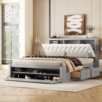 Lit bas en bois massif rembourré gris à motif losanges avec tiroirs de rangement sous le lit, modèle N112, démontable
