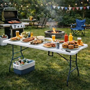 Portable Outdoor Furniture 6ft 8ft Long Black Plastic <strong>Foldable</strong> <strong>Table</strong> for Events Party - Product Image 2