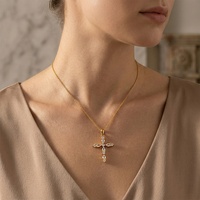 Collier de luxe en acier inoxydable plaqué or 18 carats avec pendentif croix en zircon, bijoux de mode les plus vendus en gros pour femmes