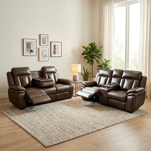 Canapé modulable en cuir PU à inclinaison manuelle, ensemble 3+2+1 places, confortable avec accoudoirs larges pour salon, villa, salle de sport - Product Image 2