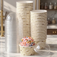 Échantillon Gratuit – Vente en Gros – Personnalisé – Gobelet en Papier Jetable de 500 ml pour Crème Glacée avec Couvercle Dôme – Idéal pour Yogourt Glacé et Gelato