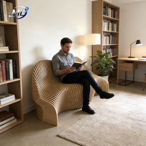 Canapé en bois paramétrique moderne de qualité commerciale pour hôtel et salon de resort, canapé-lit deux places pour bureau - Product Image 6