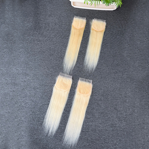 Closure en dentelle HD 4x4 5x5, cheveux brésiliens vierges 100% naturels, blonds raides, densité 150-200%, couleur 613 #   Couleur des cheveux raides - Product Image 5