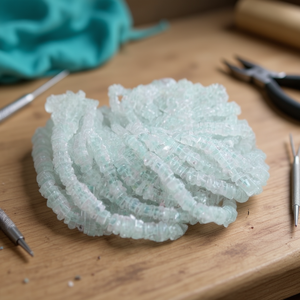 Perles disques Heishi en aquamarine naturelle, lisses et polies, pour la fabrication de bijoux, vente en gros - Product Image 4