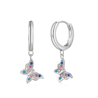 Dylam Oem S925 Bijoux en argent Vintage Retro Cz Cubic Zirconia Boucles d'oreilles pour femmes de haute qualité Colorful Butterfly Hoop Earring