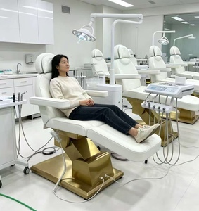 Modern PU Leather Massage <b>Table</b> With Built-In Headrest Adjustable Electric Salon Furniture Gold Frame White Seat - Product Image 6