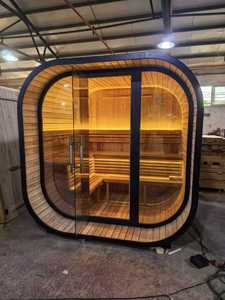 Sauna a Infrarossi Moderna in Cedro Rosso per 6 Persone, Cubo da Esterno Adatto per Villa, Porta Esterna in Vetro Temperato, Stufa Elettrica 6kW - Product Image 5