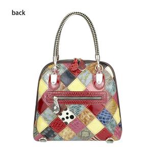 AndoBag Genuine <b>Leather</b> <b>Backpacks</b>, Color Stitching Plaid Shoulder Bag, Fashion Casual <b>Handbag</b> for Women 1791 - Product Image 2