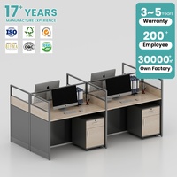 Postes de travail modernes en bois massif pour 4 personnes, extensibles, avec panneau de séparation ouvert et tiroir, pour personnel commercial