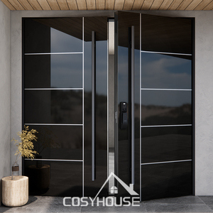 Puerta Principal Doble Arqueada de Lujo, Puerta de Entrada Exterior Moderna para Casa o Villa con Diseño Decorativo en Negro y Dorado - Product Image 5