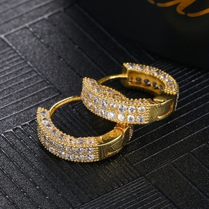 <strong>Frozen</strong> Sparkling <strong>Earrings</strong> Made of Brass with 18K Gold Plating, Double Row Zircon Diamond Hoop <strong>Earrings</strong>. - Product Image 3