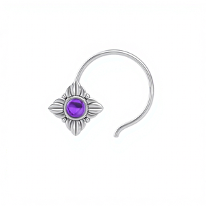 Bijou de piercing minimaliste en argent sterling 925 fait main, avec améthyste ronde et sertissage en coupelle, style indien, pour femmes et jeunes filles - Product Image 1
