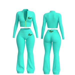 Conjunto Deportivo de Invierno para Mujer, Tallas Grandes, con Logotipo Personalizado, Chaqueta con Cierre Completo, Pantalones Acampanados, 2 Piezas, Forro Polar, Transpirable - Product Image 2