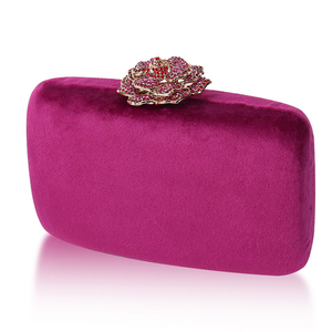 Bolso de mano de terciopelo de lujo al por mayor, cartera de noche floral con diamantes de imitación y cadena desmontable, elegante bolso multiestilo - Product Image 1