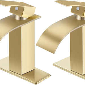 RNDIOZD Eco-Friendly Brushed Gold Waterfall Bathroom <strong>Faucet</strong> 2PCS Single Handle 1&amp;3 Hole RV Vanity Mixer Tap with Pop-Up Drain - Product Image 6
