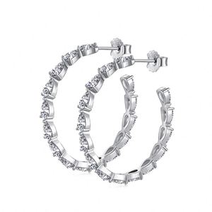 Dylam Trending 925 Sterling <b>Silver</b> Baguette Diamond <b>Hoop</b> Big Fashion Luxury Baguette 5A Cubic Zircon Stud <b>Earrings</b> - Product Image 1