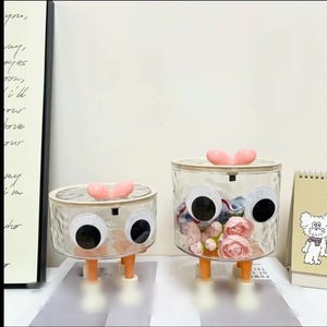 Acrylic Storage Box Round With Lid And Legs For Hair Ties Desktop Organizer Solid Color Standing Type - Product Image 2