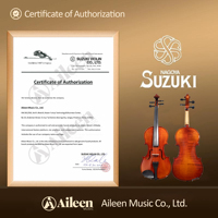 Violon d'étude Suzuki agréé, table en épicéa massif, dos en érable flammé, pièces en ébène, avec archet Suzuki et étui (SV-15AL)
