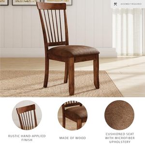 <strong>Spindle</strong> Back 18" Dining <strong>Chairs</strong> (Set of 2) - Rustic Light Brown with Upholstered Cushioned Seat - Product Image 4