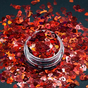 Top selling chunky mix holographic red hollow heart glitter for Valentine's Day