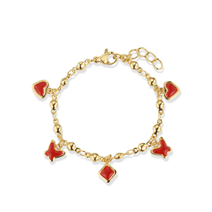 Alta calidad 14K chapado en oro de acero inoxidable niños lindo esmalte rojo encanto pulsera joyería - Product Image 1