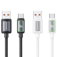USAMS Best Seller SJ817 20V 5A 100W Pengisi Daya Cepat Kabel Nilon Terjalin Tipe-C dengan Lampu RGB untuk Samsung Huawei iPhone