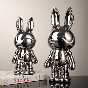 <b>Space</b> Rabbit Figurine Electroplated Craft Money Box For Living Room Decorative Piggy Bank White Porcelain <b>Light</b> Luxury Style - Product Image 1