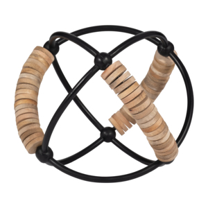 Scultura moderna in metallo e legno di mango a forma di sfera per decorare l'ufficio o la casa. - Product Image 2