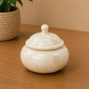 Round Bone Inlay Jewelry <b>Box</b> With Lid Square Pattern Home Decoration - Product Image 1