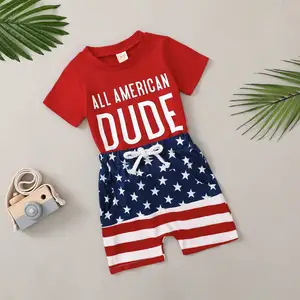 Roupa de 4 de julho para meninos, conjunto de camisas para o Dia da Independência, shorts patrióticos para recém-nascidos, roupas infantis de manga curta