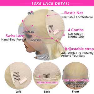 Vente en gros sans colle 5x5 fermeture vague de corps 613 Blonde Lace Front perruques cheveux humains pré plumé pré coupe Blonde perruques pour femmes - Product Image 6