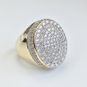 Hip Hop Style Oval Shape Clustered Round Diamond <b>Studded</b> Ring <b>for</b> <b>Men's</b> in 10kt Yellow Gold - Product Image 2