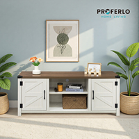 Meuble TV rustique de style farmhouse de 75 pouces avec portes coulissantes et console de rangement pour salon, blanc miel brun, directement de l'usine
