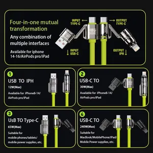 <span class=keywords><strong>สาย</strong></span>ซิลิโคนเหลว 4-in-1 แบบ USB-A/<span class=keywords><strong>Type</strong></span>-<span class=keywords><strong>C</strong></span>/ รองรับการชาร์จเร็วพิเศษ 240W สำหรับ iPhone8-16 ProMax iPad โน้ตบุ๊ก แท็บเล็ต และมือถือ - Product Image 5