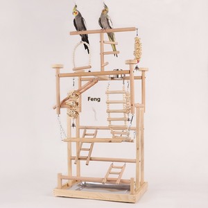 Grote Massief Houten Vogelbenodigdheden Staan Papegaaibaars Trainingsladder Met Hengel En Touwklimframe Vogelspeelgoed Set - Product Image 6
