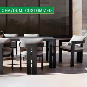 Table <span class=keywords><strong>de</strong></span> salle à manger d'extérieur <span class=keywords><strong>en</strong></span> alliage d'aluminium et <span class=keywords><strong>bois</strong></span> <span class=keywords><strong>de</strong></span> teck massif, 6 chaises, ensemble <span class=keywords><strong>de</strong></span> <span class=keywords><strong>jardin</strong></span> mobile, imperméable et séchant rapidement, mobilier d'extérieur - Product Image 1