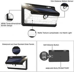Lampe murale solaire extérieure en ABS, étanche IP65, avec détecteur de mouvement LED pour jardin, grand angle 270°, 3 modes, rechargeable - Product Image 3