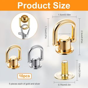 PCS D Rings For <b>Purse</b> Straps Gold Silver Degree Rotatable Metal D Ring Hardware With Stud Screw Ball Rivets Metal Bag Hardware C - Product Image 2
