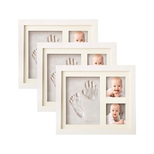 Lot de 3 cadres souvenirs en bois blanc pour empreintes de mains et de pieds de bébé, avec kit d'argile paysage, personnalisable avec nom et mois, vente en gros - Product Image 1