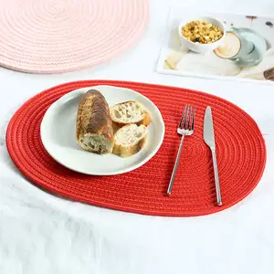 Tovagliette ovali in poliestere intrecciato di grandi dimensioni tovagliette da cucina per tavolo da pranzo colore puro