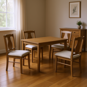 Set da Pranzo in Rovere Invecchiato a 5 Pezzi con Sedute Imbottite, Stile Rustico, Arredamento per la Casa - Product Image 2