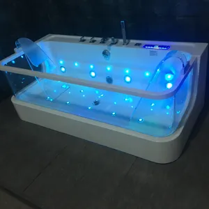 उच्च गुणवत्ता पारदर्शी कांच एक्रिलिक वर्ग बाथटब भंवर फ्रीस्टैंडिंग मालिश बाथटब के साथ प्रकाश का नेतृत्व किया