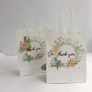 ถุงกระดาษคราฟท์สีขาวขนาด 16*8*22 ซม. สำหรับร้านค้าขายส่งของจีน KUAIMA พร้อมโลโก้ ขอบคุณสำหรับการซื้อสินค้า ของชำ ของขวัญ - Product Image 4