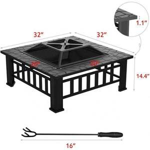 Outdoor Metal Square <b>Table</b> Backyard Patio Garden Stove Wood Burning Brazier Fire Pit With Spark Screen - Product Image 5