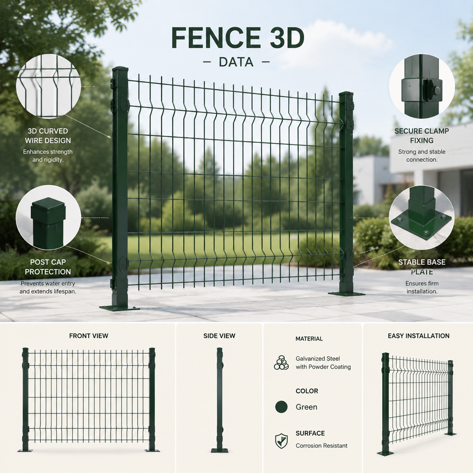 PVC Coated 3D Fence Panel With Square Post And Clamps For Farm Orchard ...