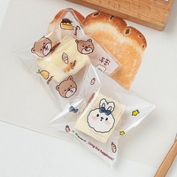 Sachet d'emballage pour pâtisserie motif ours et lapin de dessin animé, auto-adhésif, transparent, mignon, pour biscuits, bonbons et petits gâteaux individuels