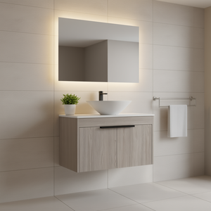Modern Design 30 Inch White Oak Bathroom Vanity Wall Mounted Soft Close Door Ceramic Basin Set Model D0100HPGC87 - Product Image 2