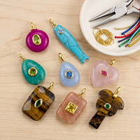 Collier pendentif en pierre naturelle plaqué or, véritable œil de tigre, turquoise, quartz rose, bijou avec breloque en pierres précieuses serties, cadeau pour femme
